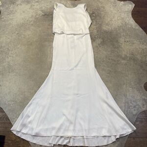 Rachel Zoe Wedding Dress Womens 0 White Drape Back Lace Shoulder Detail Maxi‎